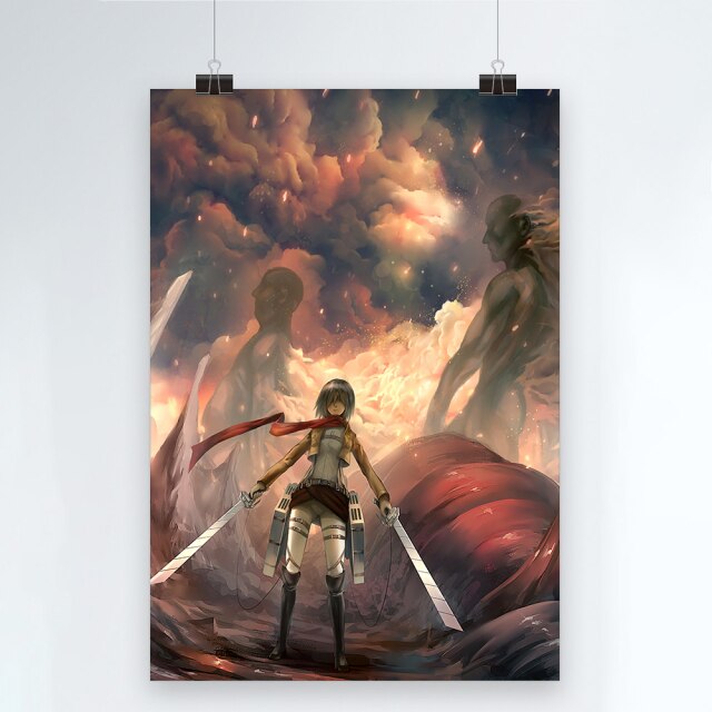 Tableau Attaque des Titans </br>Mikasa extérieur des Murs