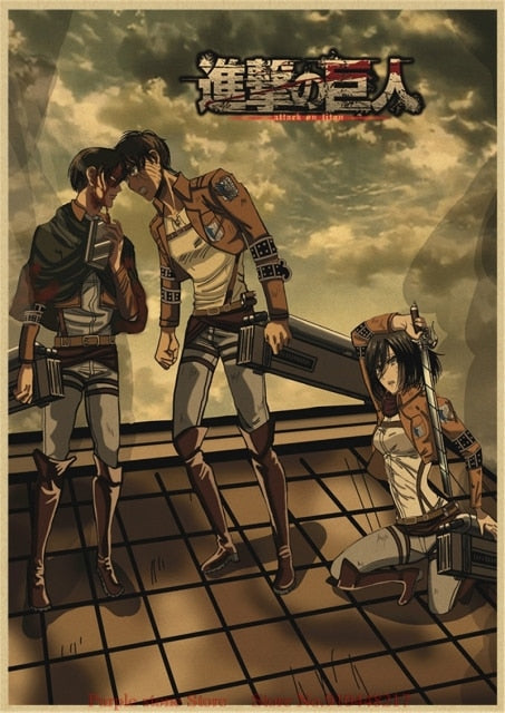 Poster Attaque des Titans</br> Livai Eren et Mikasa